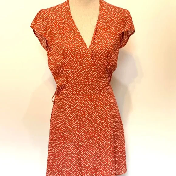 Reformation Orange Oyster Mini Wrap Floral Dress Size Small